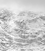 Mountain glacier in a snowstorm.